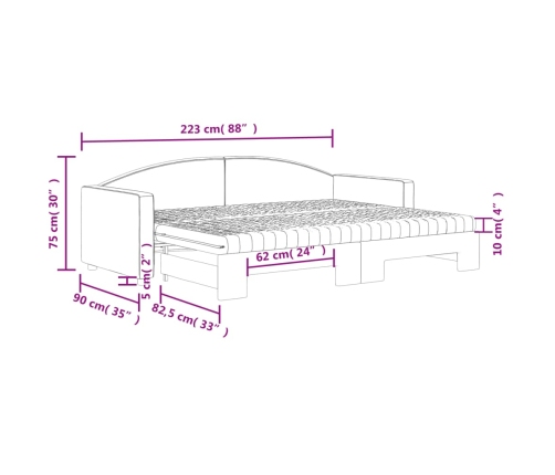 vidaXL dīvāngulta ar matraci, melns audums, 80x200 cm