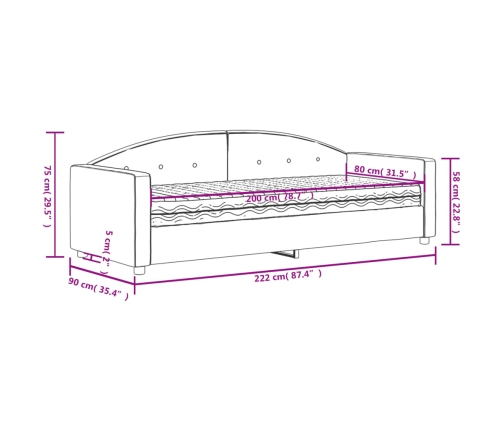 vidaXL dīvāngulta ar matraci, tumši pelēks samts, 80x200 cm
