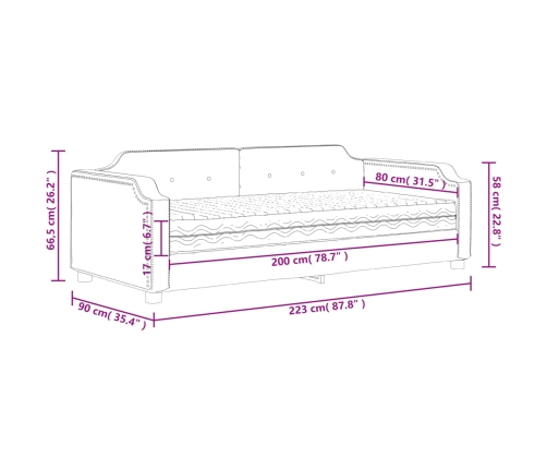 vidaXL dīvāngulta ar matraci, tumši pelēks audums, 80x200 cm