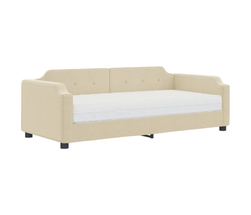 vidaXL dīvāngulta ar matraci, krēmkrāsas audums, 80x200 cm