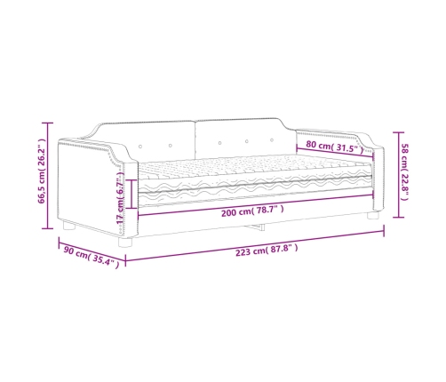 vidaXL dīvāngulta ar matraci, krēmkrāsas audums, 80x200 cm
