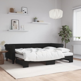 Izvelkams Dīvāns Ar Matraci, Melni, 80X200 Cm, Samts Vidaxl