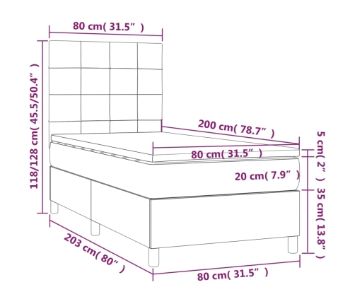 vidaXL atsperu gultas rāmis ar matraci, tumši pelēka, 80x200cm, audums