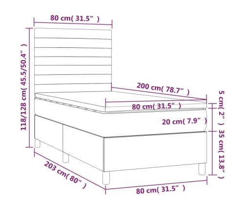vidaXL atsperu gultas rāmis ar matraci, gaiši pelēka audums, 80x200 cm