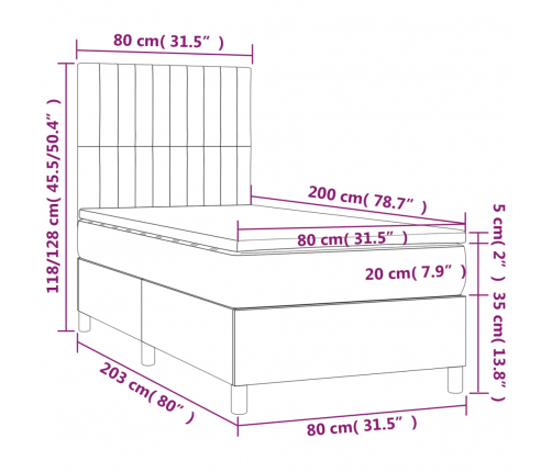 vidaXL atsperu gultas rāmis ar matraci, melna, 80x200 cm, audums