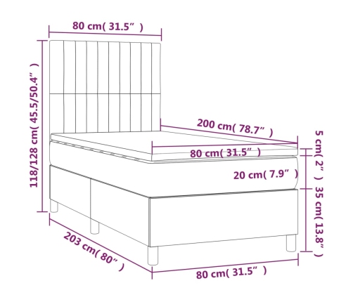 vidaXL atsperu gultas rāmis ar matraci, pelēkbrūns, 80x200 cm, audums