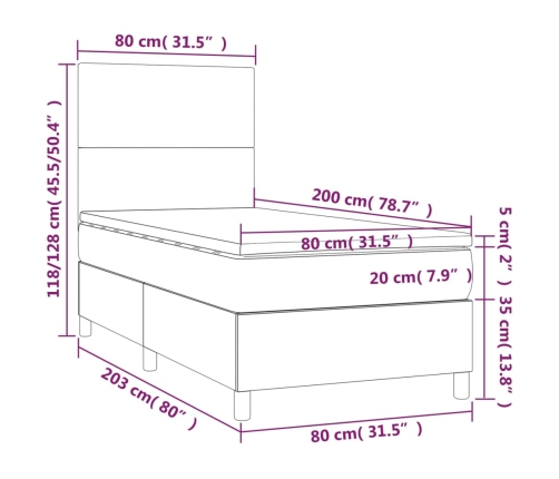 vidaXL atsperu gulta ar matraci, pelēka, 80x200 cm, mākslīgā āda