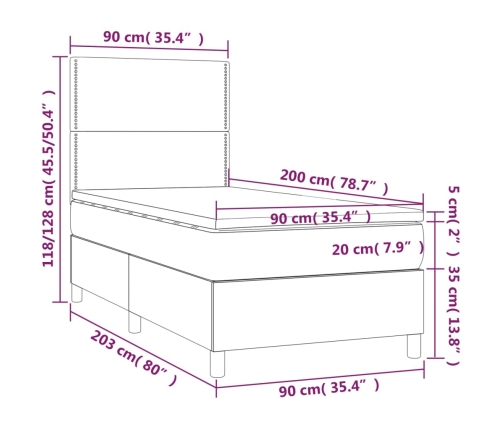 vidaXL atsperu gulta ar matraci, pelēka, 90x200 cm, mākslīgā āda