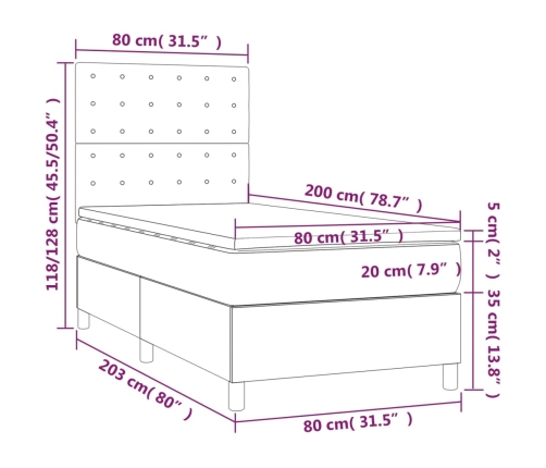 vidaXL atsperu gulta ar matraci, pelēka, 80x200 cm, mākslīgā āda