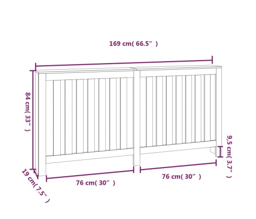vidaXL radiatora pārsegs, balts, 169x19x84 cm, priedes masīvkoks