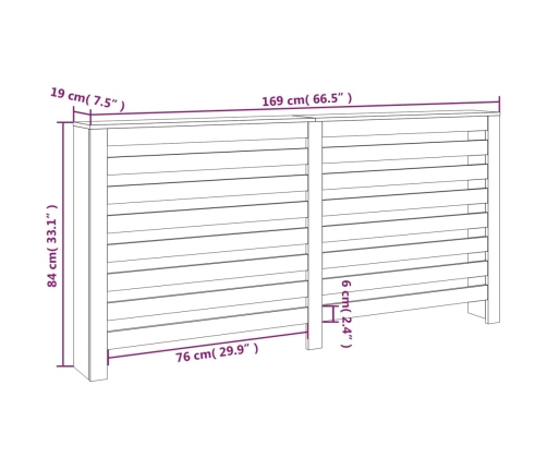 vidaXL radiatora pārsegs, 169x19x84 cm, priedes masīvkoks