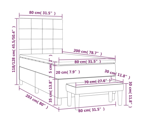 vidaXL atsperu gultas rāmis ar matraci, zils, 80x200 cm, audums