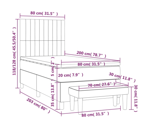 vidaXL atsperu gultas rāmis ar matraci, zils, 80x200 cm, audums