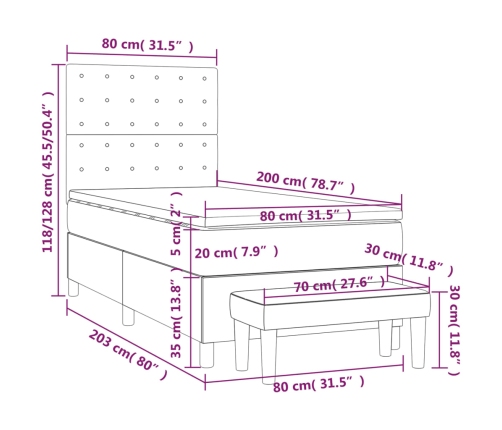 vidaXL atsperu gultas rāmis ar matraci, krēmkrāsas, 80x200 cm, audums