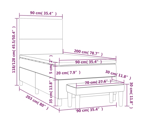 vidaXL atsperu gulta ar matraci, pelēka, 90x200 cm, mākslīgā āda