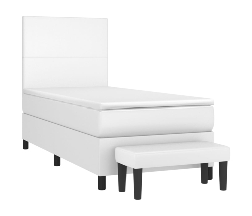 vidaXL atsperu gulta ar matraci, balta, 100x200 cm, mākslīgā āda