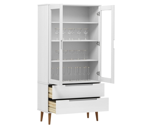 vidaXL vitrīnas skapis MOLDE, balts, 90x35x175 cm, priedes masīvkoks