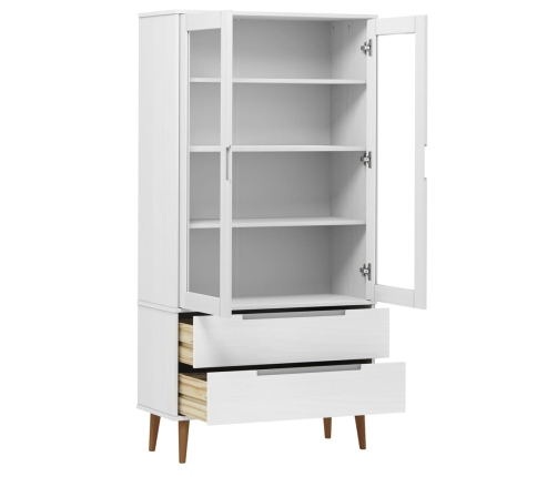 vidaXL vitrīnas skapis MOLDE, balts, 90x35x175 cm, priedes masīvkoks