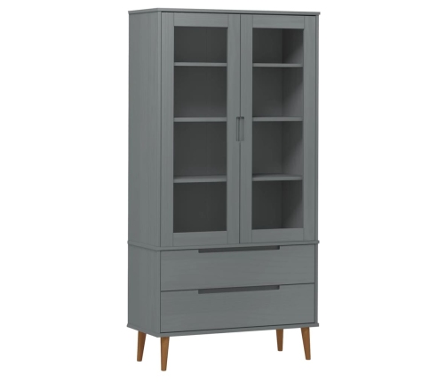 vidaXL vitrīnas skapis MOLDE, pelēks, 90x35x175 cm, priedes masīvkoks