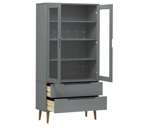 vidaXL vitrīnas skapis MOLDE, pelēks, 90x35x175 cm, priedes masīvkoks