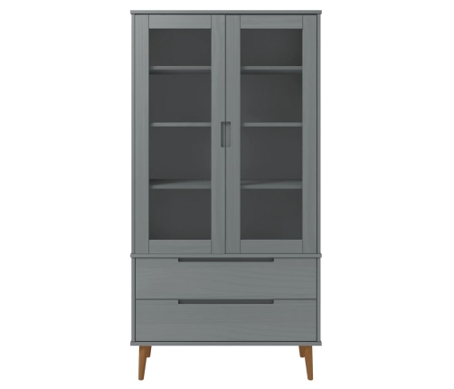 vidaXL vitrīnas skapis MOLDE, pelēks, 90x35x175 cm, priedes masīvkoks