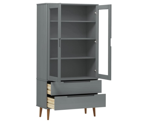 vidaXL vitrīnas skapis MOLDE, pelēks, 90x35x175 cm, priedes masīvkoks