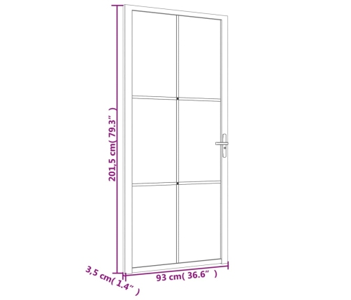 vidaXL iekšdurvis, 93x201,5 cm, matēti baltas, stikls un alumīnijs