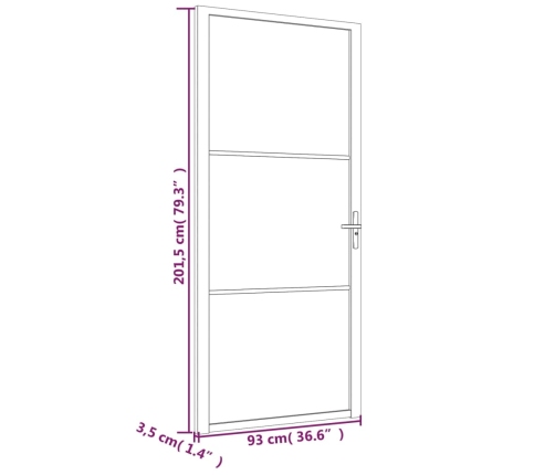 vidaXL iekšdurvis, 93x201,5 cm, baltas, ESG stikls un alumīnijs