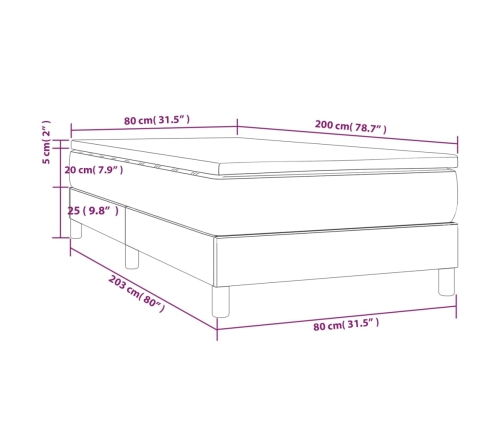 vidaXL atsperu gultas rāmis ar matraci, pelēkbrūns, 80x200 cm, audums