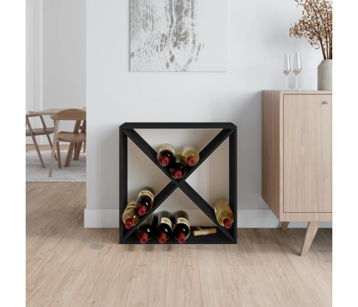 vidaXL vīna pudeļu plaukts, melns, 62x25x62 cm, priedes masīvkoks