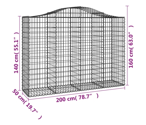vidaXL arkveida gabiona grozi, 40gb., 200x50x140/160cm, cinkota dzelzs