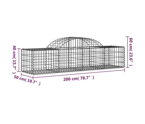 vidaXL arkveida gabiona grozi, 6 gb., 200x50x40/60 cm, cinkota dzelzs