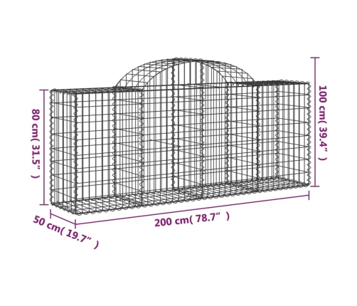 vidaXL arkveida gabiona grozi, 18 gb., 200x50x80/100cm, cinkota dzelzs