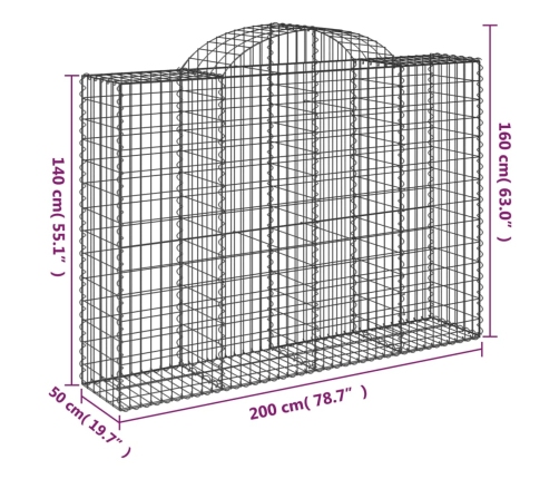 vidaXL arkveida gabiona grozi, 6 gb., 200x50x140/160cm, cinkota dzelzs