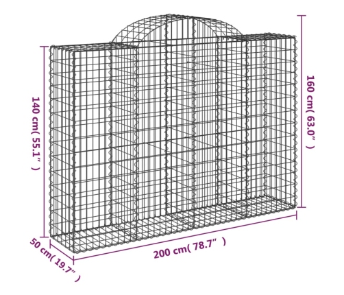 vidaXL arkveida gabiona grozi, 10gb., 200x50x140/160cm, cinkota dzelzs