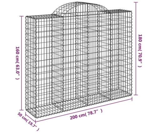 vidaXL arkveida gabiona grozi, 18gb., 200x50x160/180cm, cinkota dzelzs