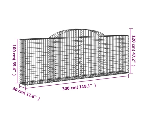 vidaXL arkveida gabiona grozi, 6 gb., 300x30x100/120cm, cinkota dzelzs