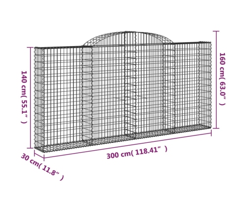 vidaXL arkveida gabiona grozi, 4 gb., 300x30x140/160cm, cinkota dzelzs