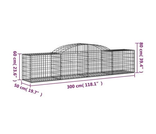 vidaXL arkveida gabiona grozi, 25 gb., 300x50x60/80 cm, cinkota dzelzs