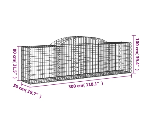 vidaXL arkveida gabiona grozi, 8 gb., 300x50x80/100cm, cinkota dzelzs