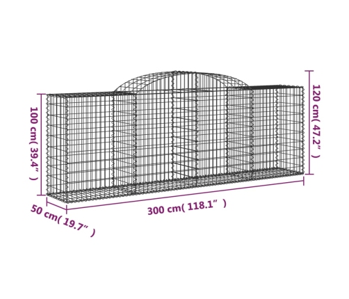 vidaXL arkveida gabiona grozi, 12gb., 300x50x100/120cm, cinkota dzelzs