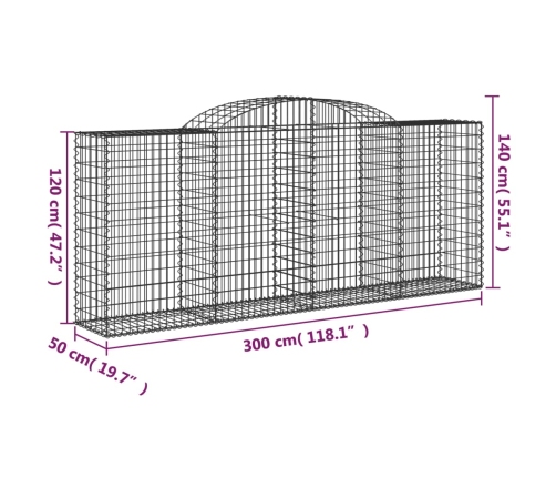 vidaXL arkveida gabiona grozi, 17gb., 300x50x120/140cm, cinkota dzelzs