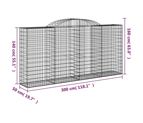 vidaXL arkveida gabiona grozi, 4 gb., 300x50x140/160cm, cinkota dzelzs