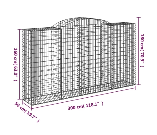 vidaXL arkveida gabiona grozi, 11gb., 300x50x160/180cm, cinkota dzelzs