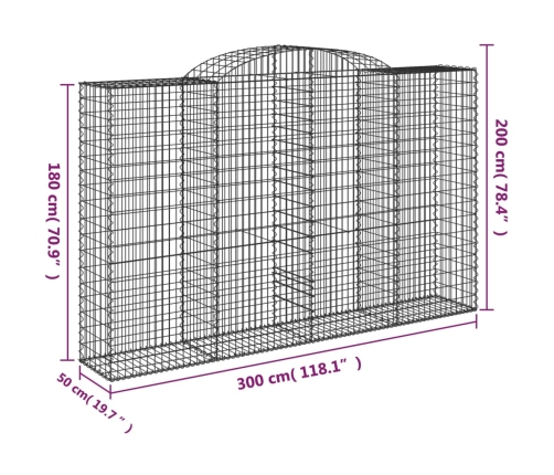 vidaXL arkveida gabiona grozi, 8 gb., 300x50x180/200cm, cinkota dzelzs