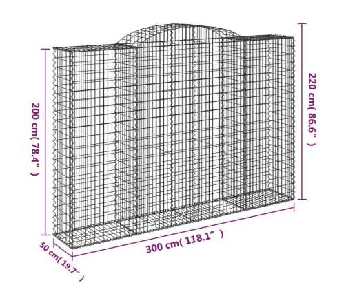 vidaXL arkveida gabiona grozi, 4 gb., 300x50x200/220cm, cinkota dzelzs