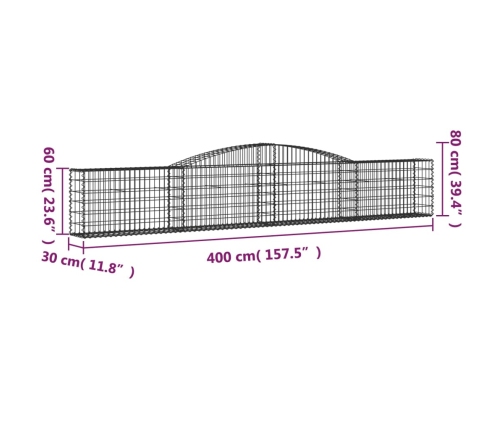 vidaXL arkveida gabiona grozi, 3 gb., 400x30x60/80 cm, cinkota dzelzs