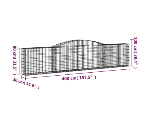 vidaXL arkveida gabiona grozi, 6 gb., 400x30x80/100cm, cinkota dzelzs