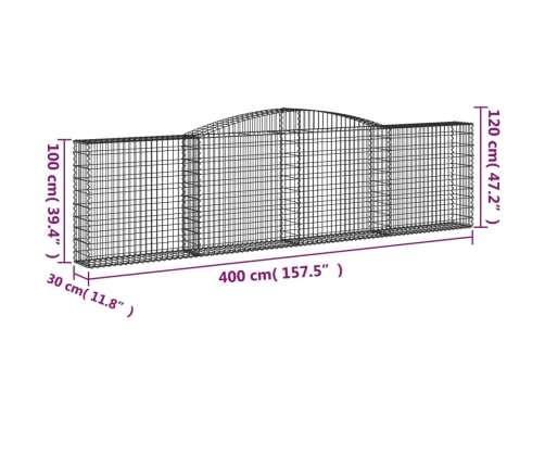 vidaXL arkveida gabiona grozi, 5 gb., 400x30x100/120cm, cinkota dzelzs