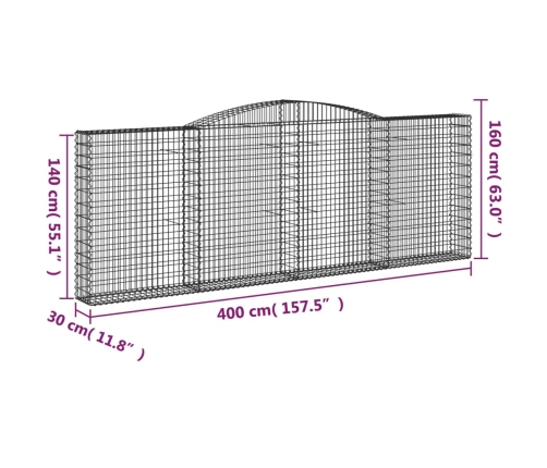 vidaXL arkveida gabiona grozi, 5 gb., 400x30x140/160cm, cinkota dzelzs